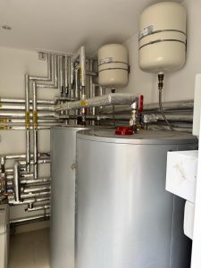 Two newly installed large commercial gas boilers and pipework